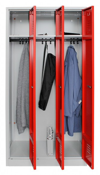 Schrank & Stuhl Metall Spind 180cm - 3 Abteile Mit Zylinderschlössern Grau/Rot